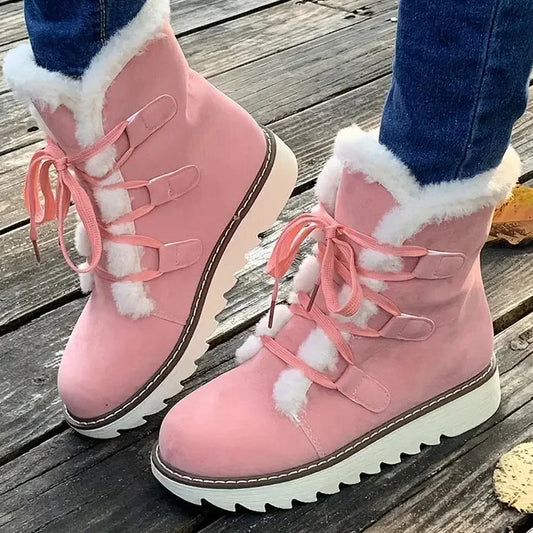Damen Winter Schneestiefel – Wasserdichte Mittelhohe Schnürstiefel | Wärmeisolierte Outdoor Schuhe mit Kunstfell Futter & Rutschfester Sohle