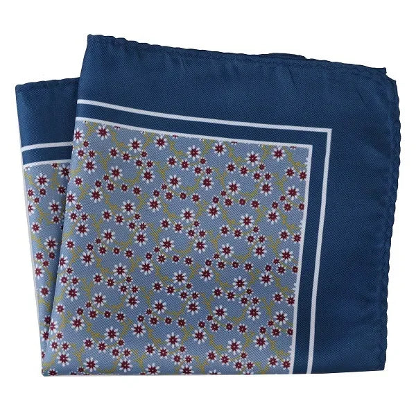 Großes 30×30CM Herren Einstecktuch – Mehrfarbig Bedruckt mit Blumen-, Paisley-, Hahnentritt- & Geometrischem Muster Kaufschwan® Hellblau mit beigem Rand