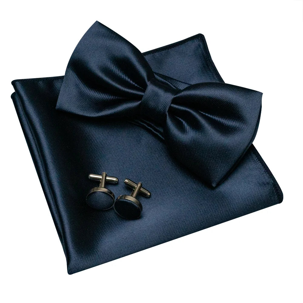 Herren Satin-Fliegen-Set – Elegante Fliege mit Manschettenknöpfen & Einstecktuch | Glänzendes Accessoire für Business & Hochzeit Kaufschwan® Schwarz