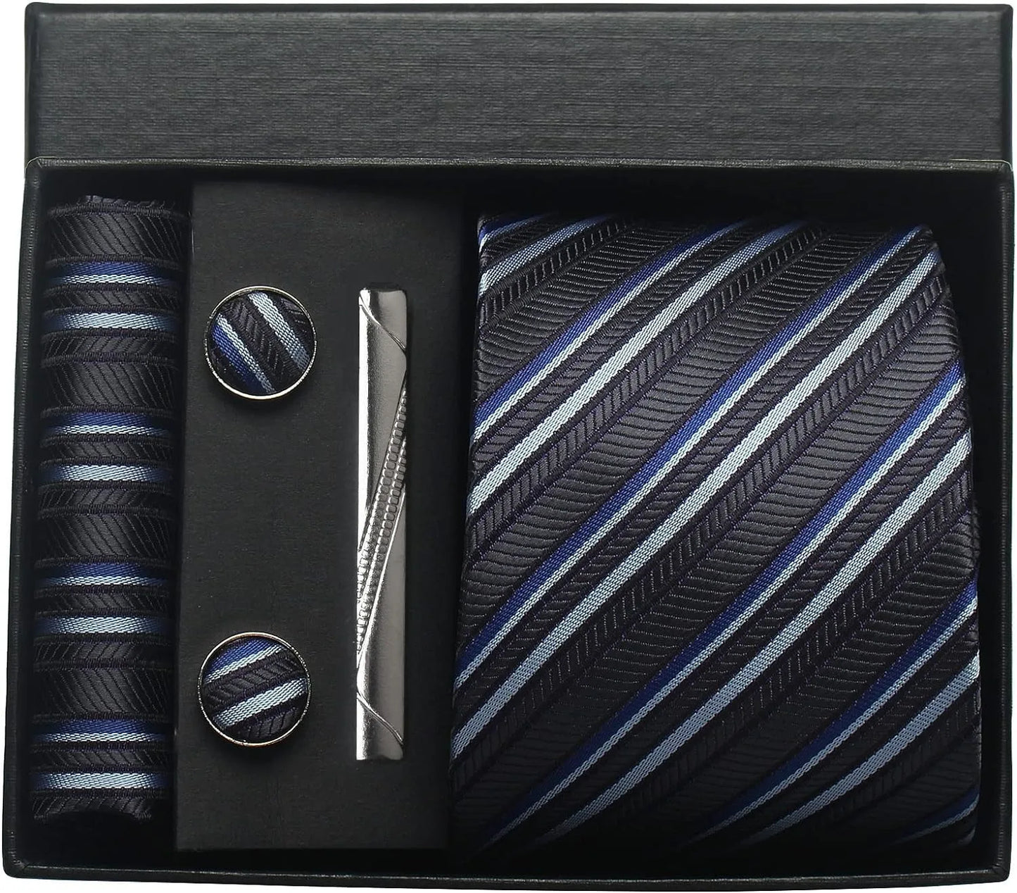 Herren Krawatten-Set aus 100% Seide – 8 cm Krawatte mit Einstecktuch & Manschettenknöpfen | Klassisches Geschenkset für Business & Hochzeit