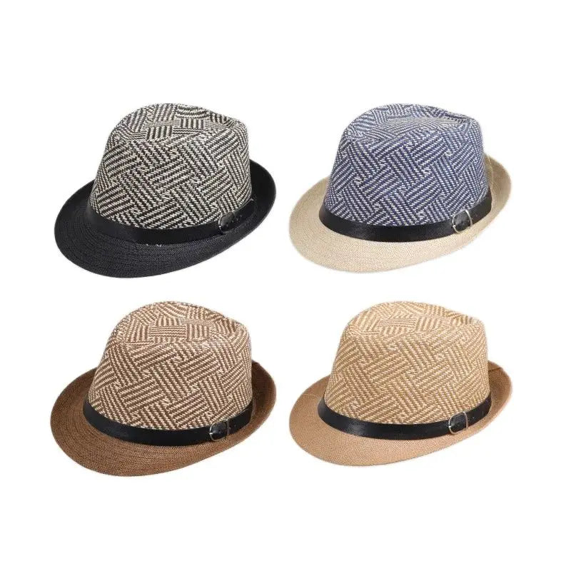Retro Sonnenhut – Britischer Top Hat Stil, Geometrischer Strohhut mit Gürtel, Unisex Strand & Partner Fedoras Kaufschwan®