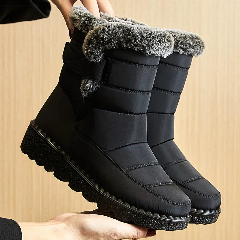 Damen Trendige Winterstiefel – Wasserdichte Knöchelstiefel mit Kunstfell Futter | Warme Low-Heel Schneestiefel für Damen