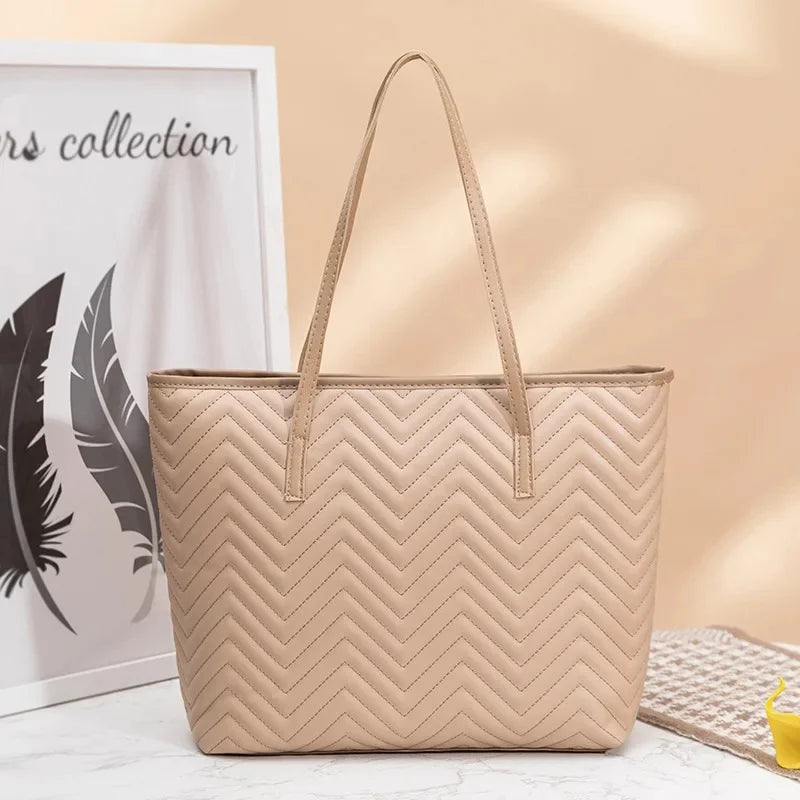 Modische Damenhandtasche mit Besticktem Wellenmuster – Saison Trend Casual Shopping Tasche | Ein-Schulter Tasche mit Weichem Polyesterfutter Kaufschwan® Khakis