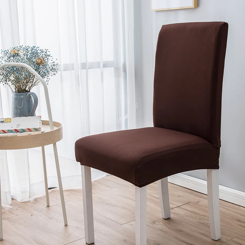 Einfarbige Milk Silk Stuhlbezüge – Elastische Stuhlüberzüge als Schutz für Wohnzimmer, Hochzeit, Esszimmer, Bankett & Büro Kaufschwan® Dunkelbraun 2 Stück