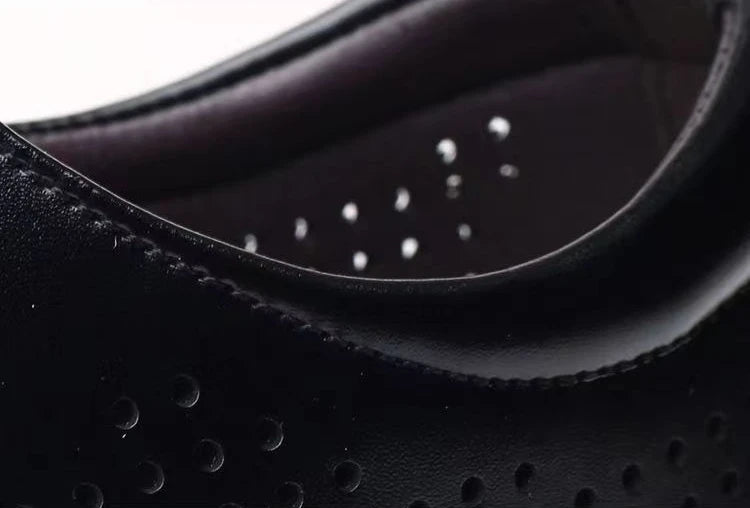Herren Sommer-Businessschuhe mit Lochdesign – Runde Spitze & Schnürung | Atmungsaktive Elegante Lederschuhe für Büro & Anlass Kaufschwan®