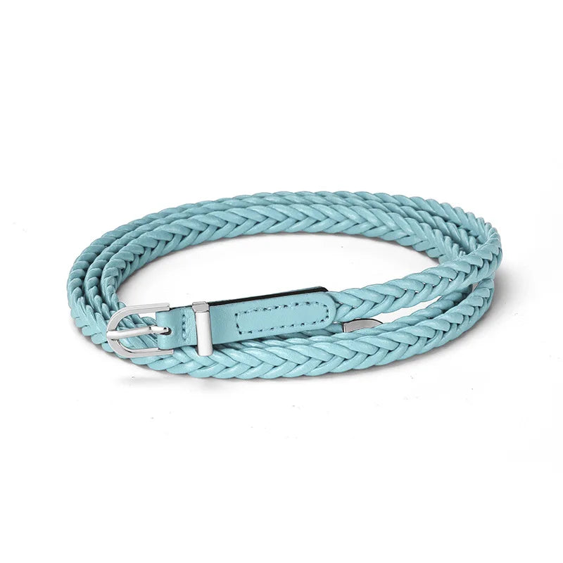 Geflochtener PU Gürtel für Damen – Goth Retro Stil | Dünner Schwarzer Taillengürtel mit Dornschließe für Kleider & Jeans