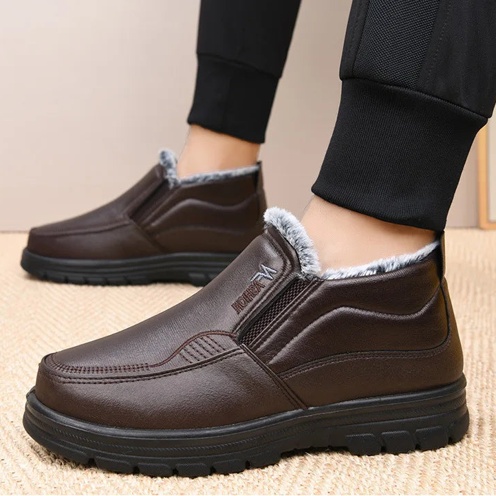 Herren Winterstiefel aus Leder – Wasserdicht & Rutschfest | Gefütterte Warme Baumwoll-Stiefeletten für Arbeit & Outdoor Kaufschwan®