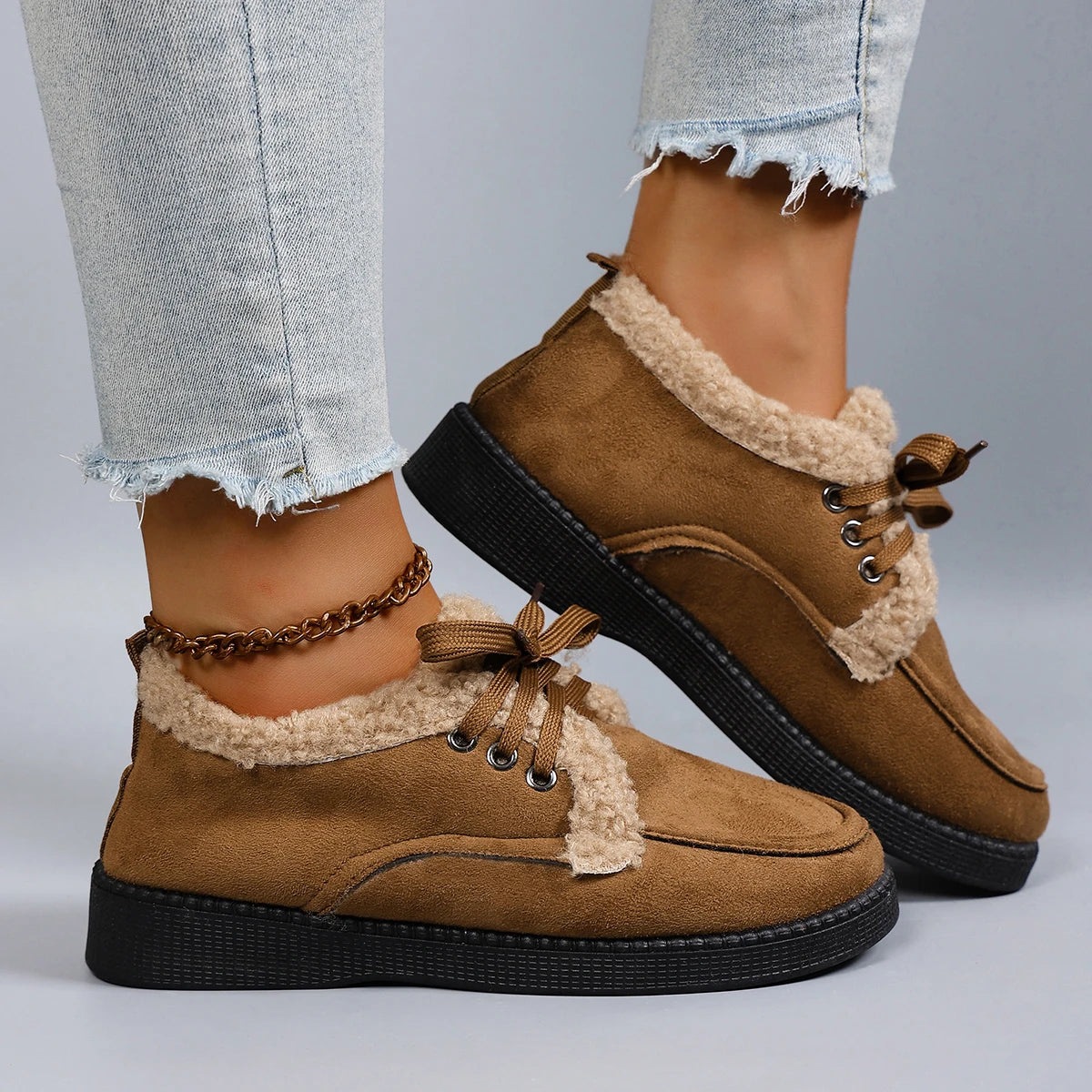 Damen Niedrige Winter Baumwollschuhe – Warme, Bequeme & Atmungsaktive Freizeitschuhe | Kunstfell Gefütterte Herbst- und Winterschuhe