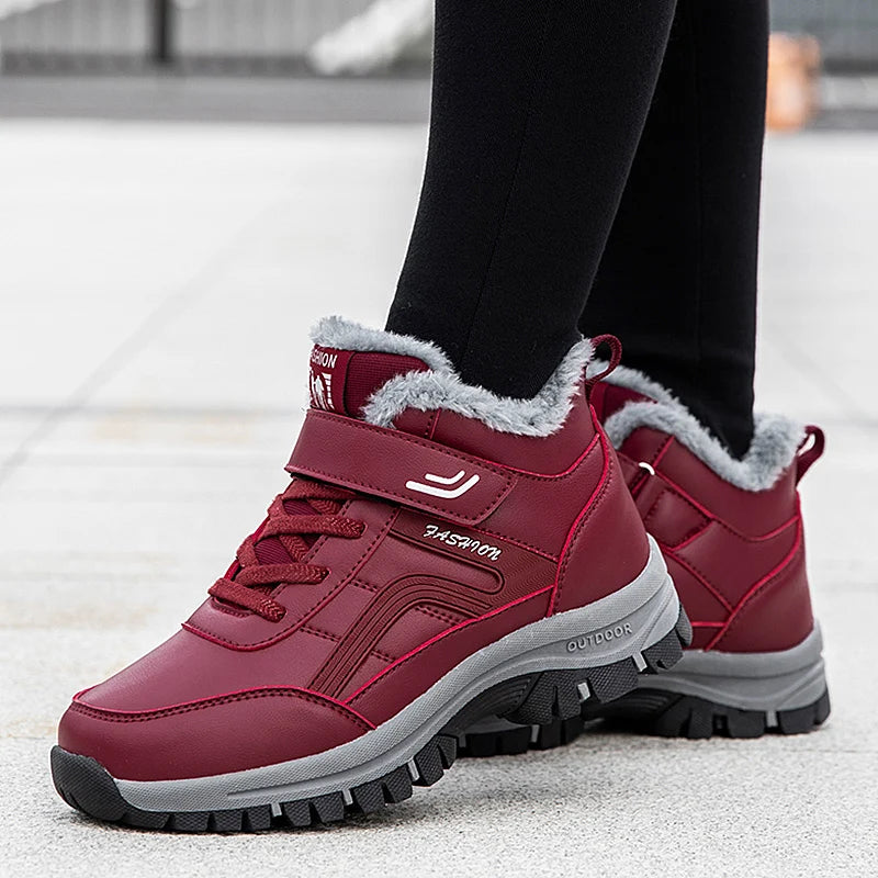 Damen Winterstiefel – Designer Wasserdichte Plateau Stiefeletten im Australischen Stil | Luxus Lederoptik mit Kunstfell Futter