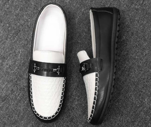 Herren Leder-Loafer – Klassische Runde Mokassins | Flache Slip-On Freizeitschuhe aus Weichem PU-Leder für Büro & Alltag