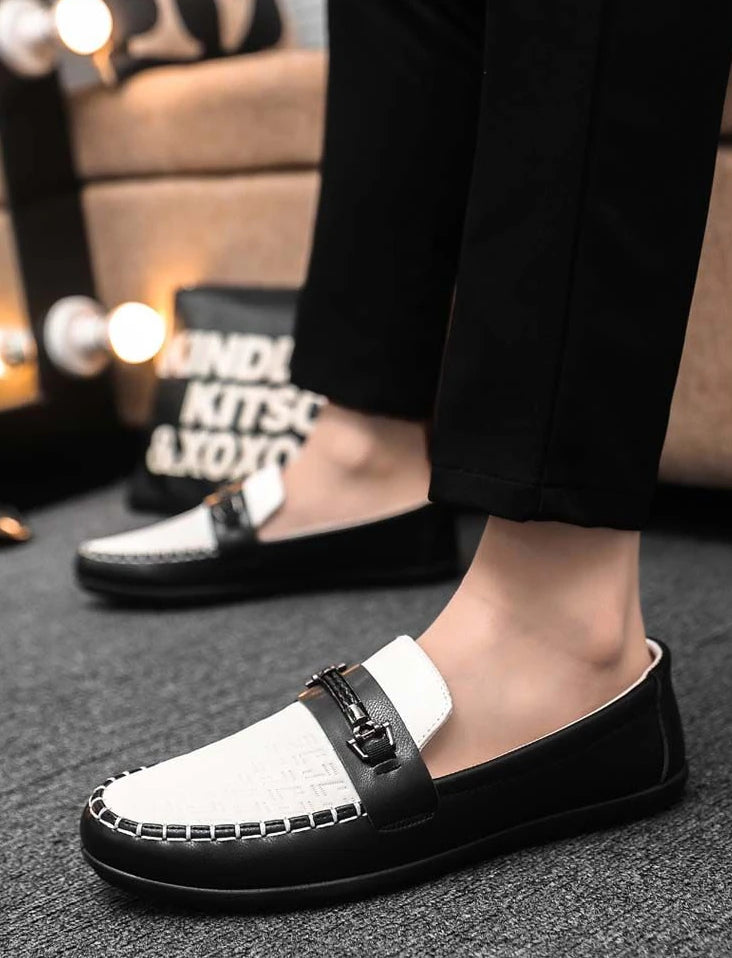 Herren Leder-Loafer – Klassische Runde Mokassins | Flache Slip-On Freizeitschuhe aus Weichem PU-Leder für Büro & Alltag Kaufschwan®