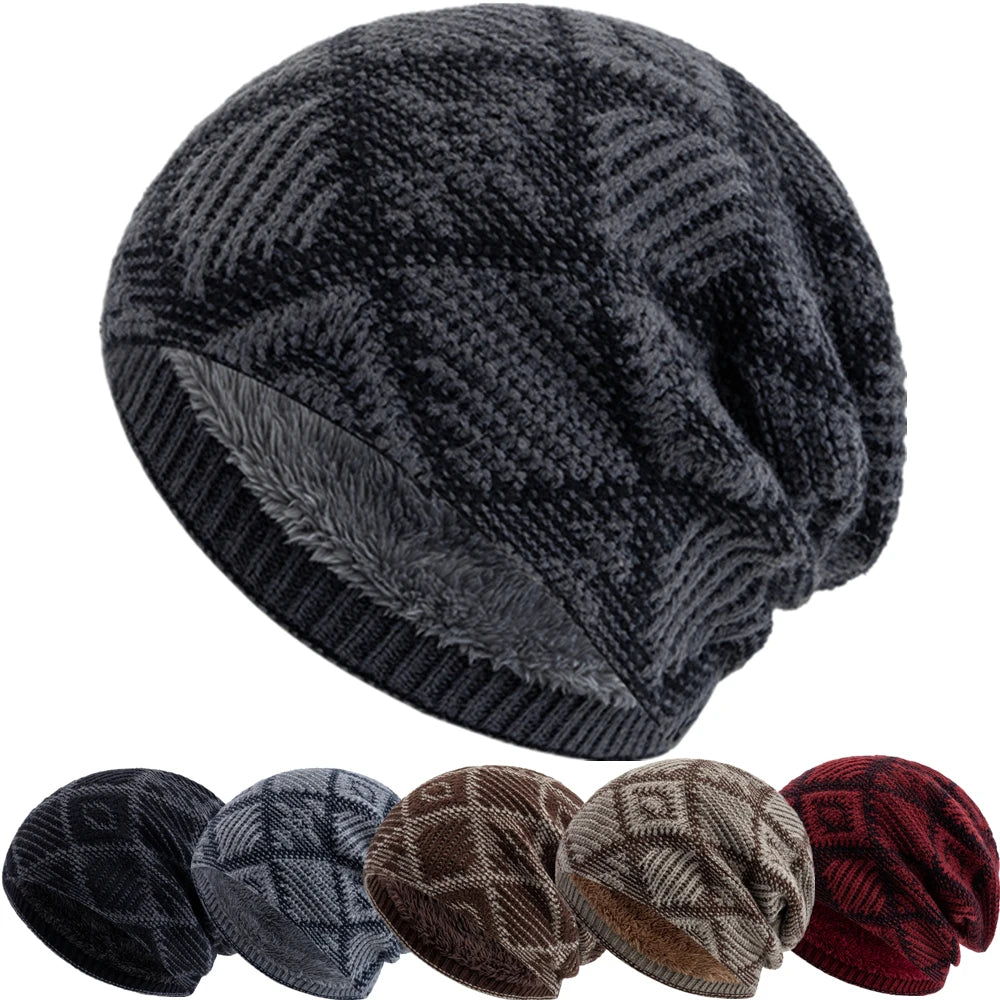Unisex Winter Mütze – Farbblockierte Diamant-Strickmütze mit Plüschfellfutter | Warme Outdoor-Mütze für Damen & Herren Kaufschwan®