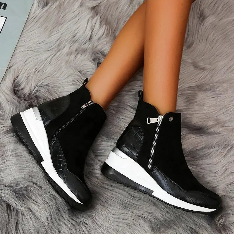 Damen Winterstiefel – Modische Plateau Knöchelstiefel | Warme Kunstfell Gefütterte Keilabsatz Schneestiefel für Damen & Mädchen