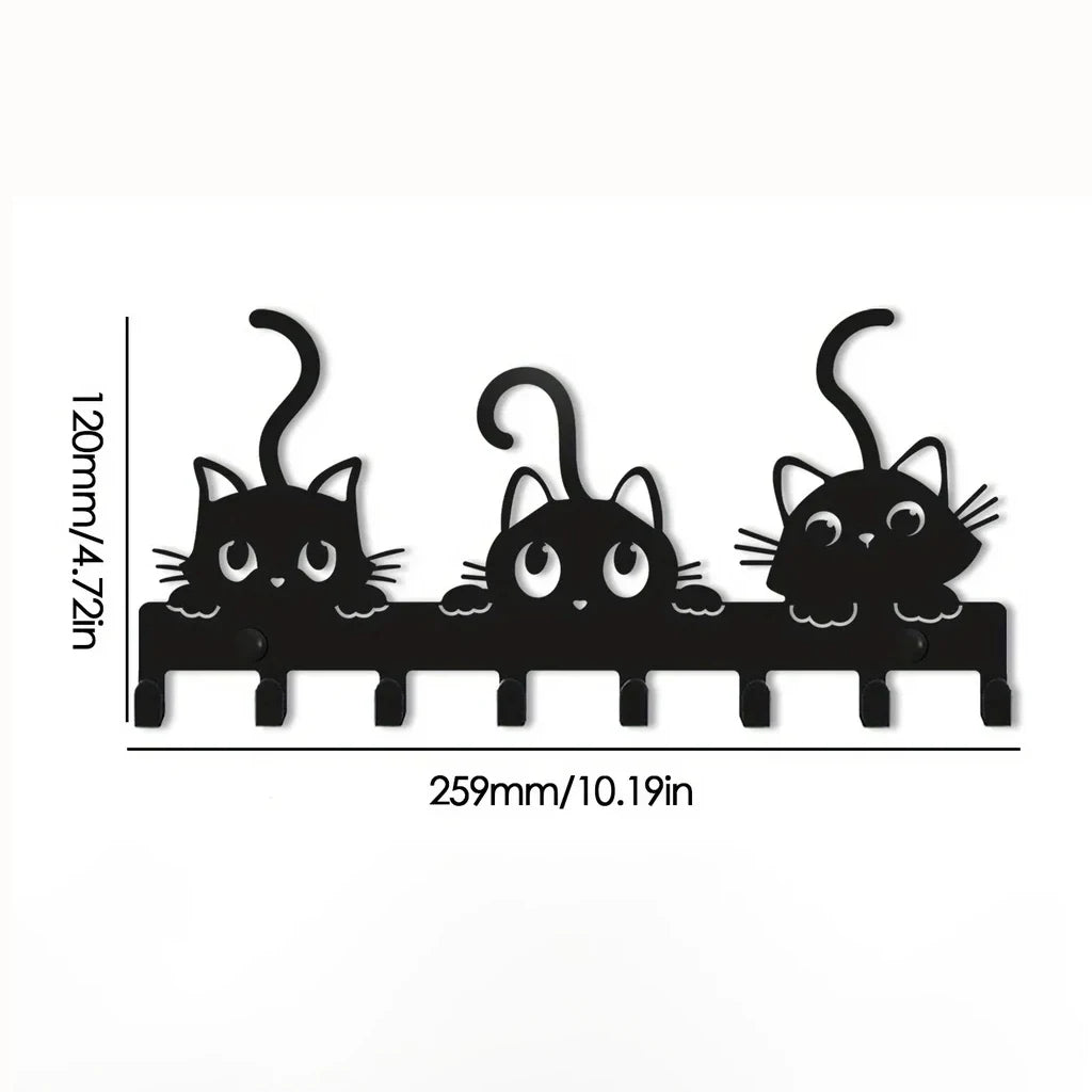 Süßer Katzen Schlüsselhalter – Wandmontierter Dekorativer Haken | Metall Wandregal für Schlüssel, Jacken & Haushaltsdeko