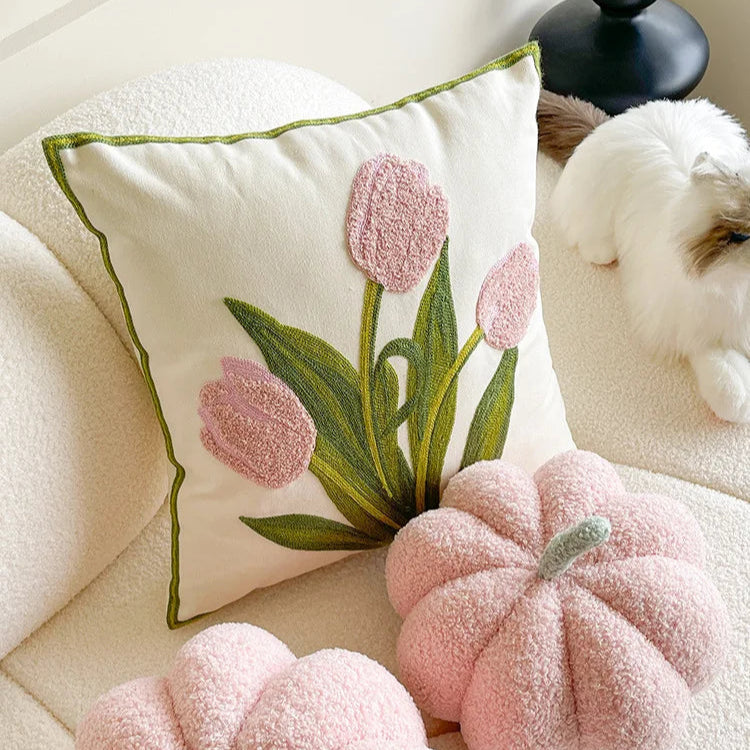 Tulpen-Kissen | Niedliches Rosa Kürbis-Kissen | Sofa-, Bett- & Dekokissen Kaufschwan®