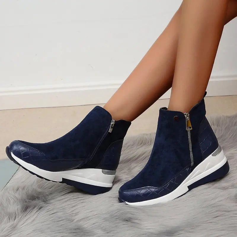 Damen Winterstiefel – Modische Plateau Knöchelstiefel | Warme Kunstfell Gefütterte Keilabsatz Schneestiefel für Damen & Mädchen