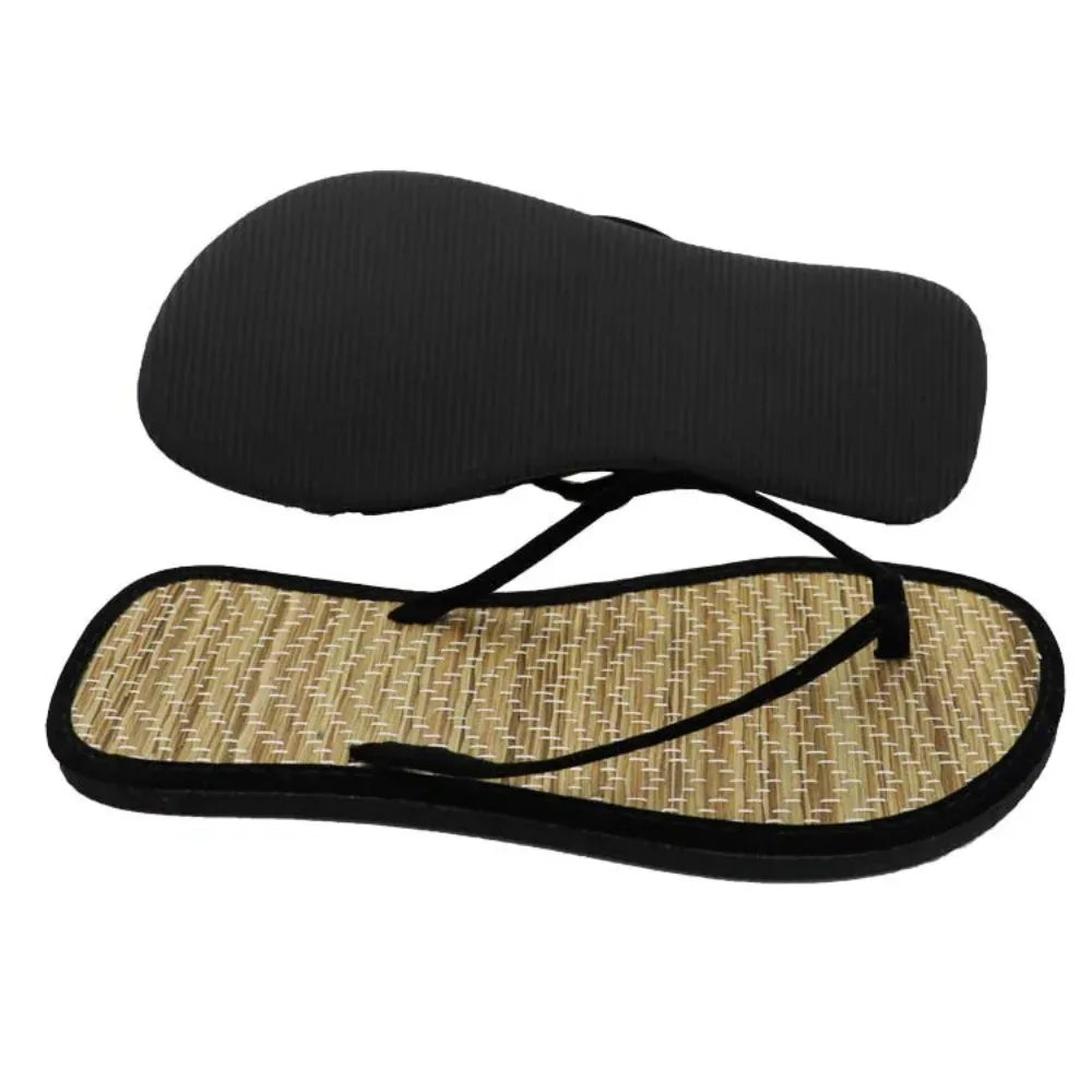 Damen Flache Flip-Flops | Bequeme Rutschfeste Bambus-Rattan Sandalen | Hausschuhe für Bad & Alltag Kaufschwan®