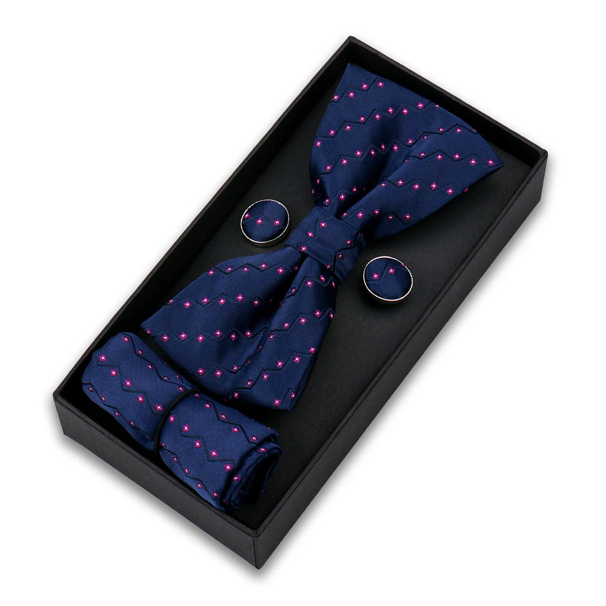 Herren Fliegen-Set – 3-teiliges Geschenkset mit Fliege, Einstecktuch & Manschettenknöpfen | Elegantes Rotes Accessoire für Business & Hochzeit
