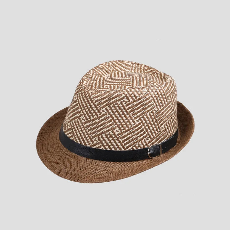 Retro Sonnenhut – Britischer Top Hat Stil, Geometrischer Strohhut mit Gürtel, Unisex Strand & Partner Fedoras Kaufschwan®
