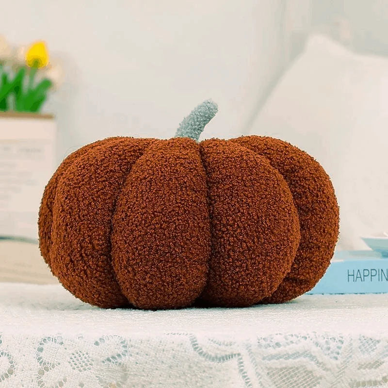 Kürbis Plüschkissen | 3D Kürbis Dekokissen | Herbst Sofakissen & Schlafzimmerkissen Kaufschwan® Braun 20cm