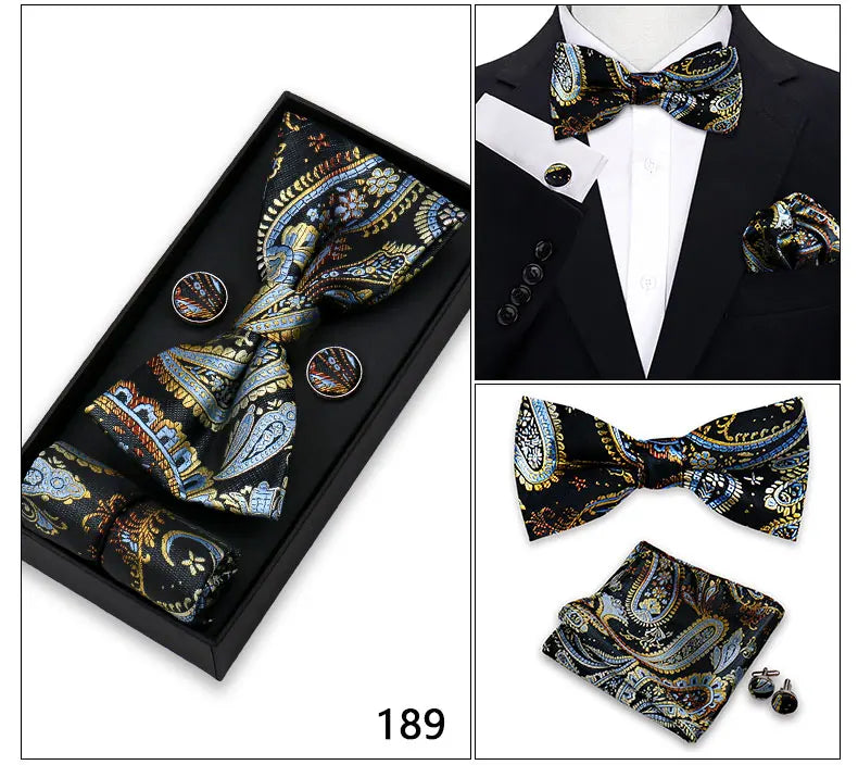 Herren Fliegen-Set – 3-teiliges Geschenkset mit Fliege, Einstecktuch & Manschettenknöpfen | Elegantes Rotes Accessoire für Business & Hochzeit