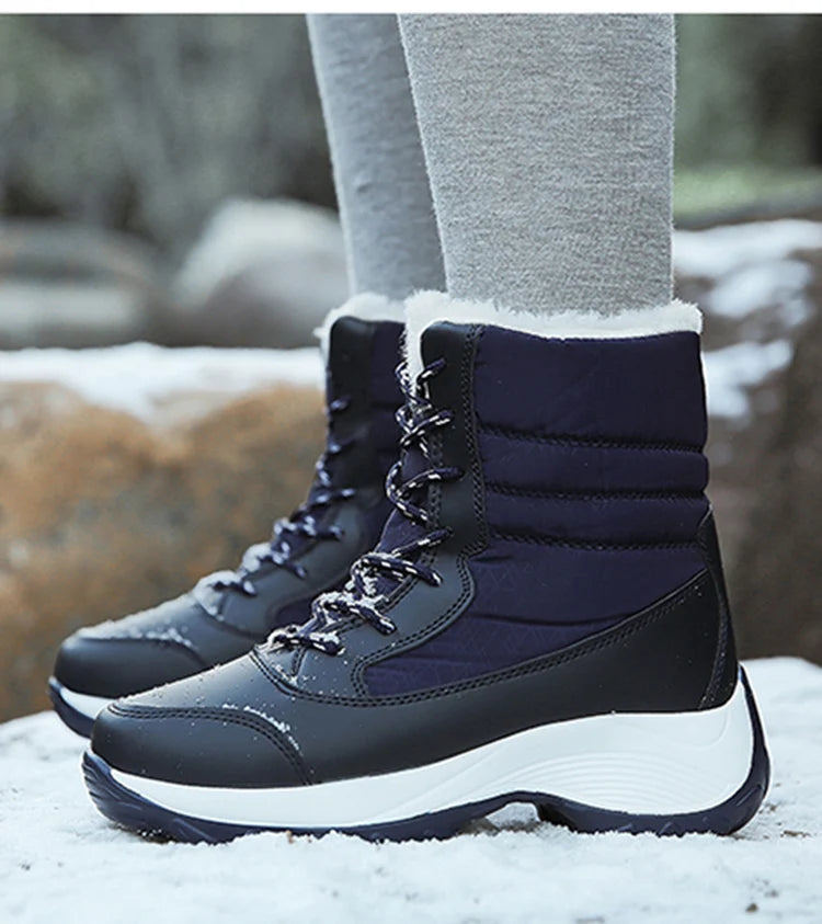 Damen Schneestiefel – Winter Plateau Schuhe | Warme Kunstfell Gefütterte Flache Stiefel für Damen | Bequeme Winter Schuhe