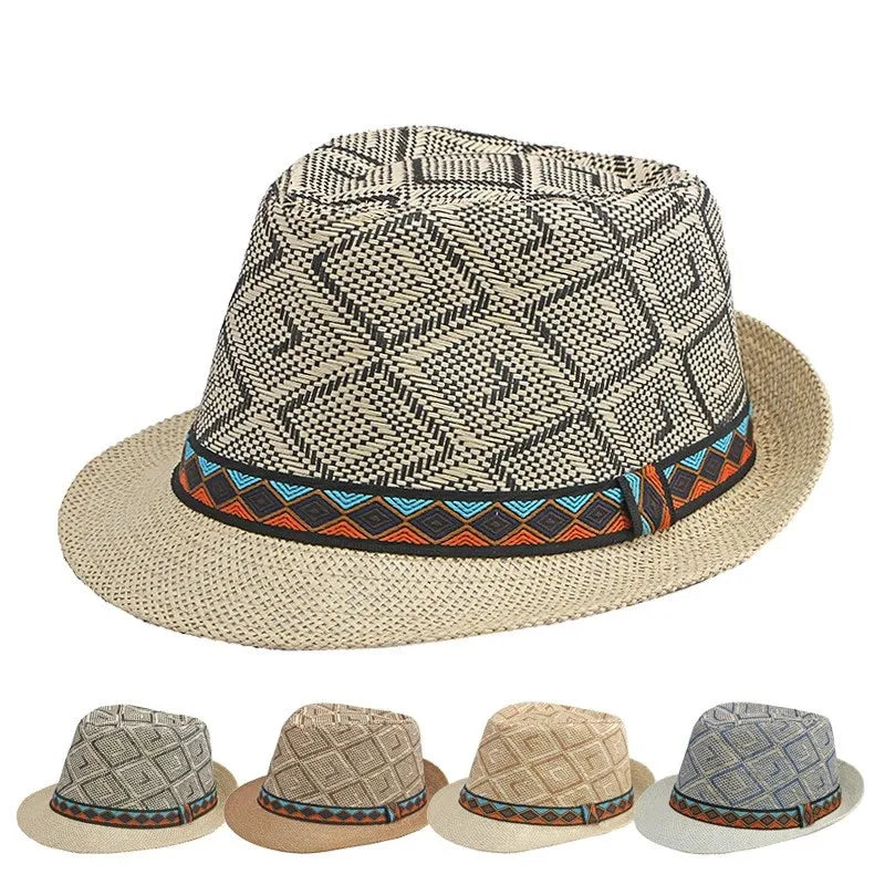 Retro Sonnenhut – Britischer Top Hat Stil, Geometrischer Strohhut mit Gürtel, Unisex Strand & Partner Fedoras Kaufschwan®