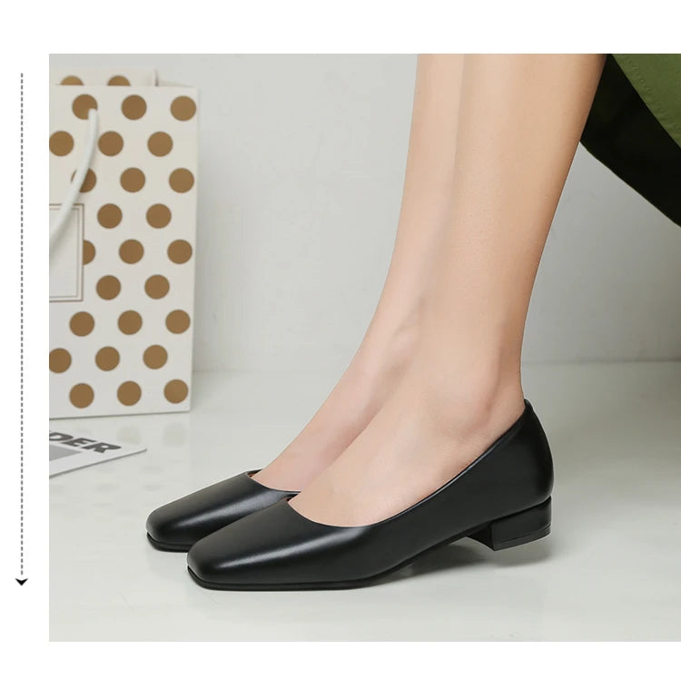 Damen Business-Pumps mit Quadratischer Spitze – Elegante Flache Schuhe mit Niedrigem Absatz | Büro- und Karriereschuhe für Frühjahr & Herbst Kaufschwan®
