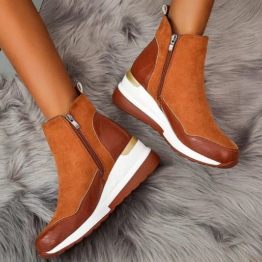 Damen Winterstiefel – Modische Plateau Knöchelstiefel | Warme Kunstfell Gefütterte Keilabsatz Schneestiefel für Damen & Mädchen