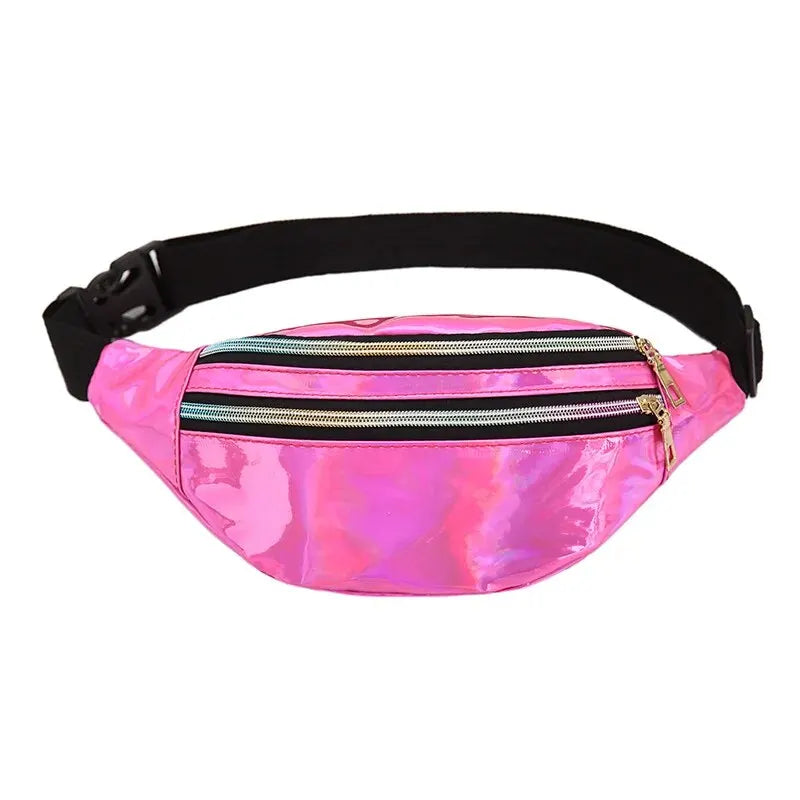 Holografische Glitzer Gürteltasche – Laser Fanny Pack | Designer Hüfttasche für Damen & Mädchen, Party, Reisen & Crossbody Kaufschwan® Pink