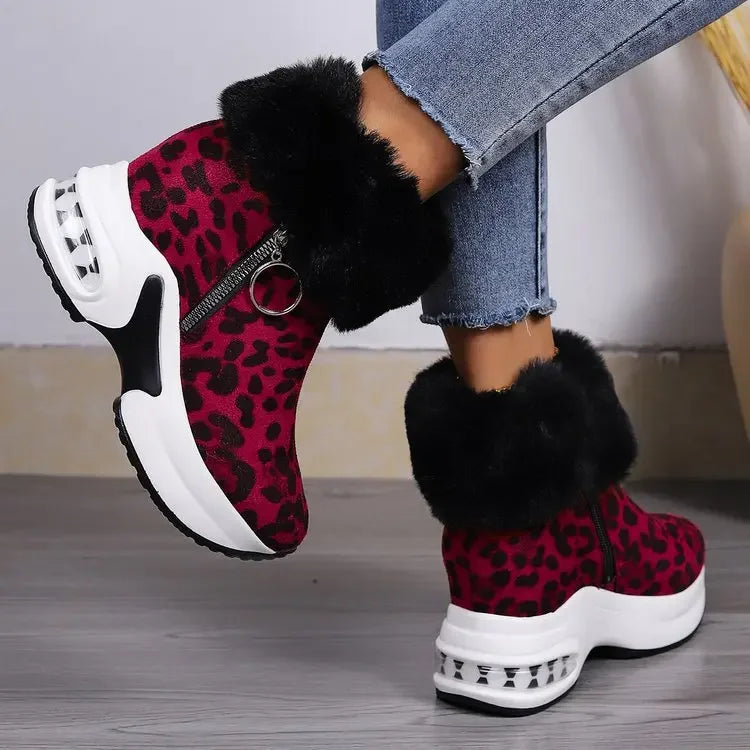 Damen Plateau Schneestiefel – Dicksohlige Winter Stiefeletten aus Kunst-Wildleder | Rutschfeste Knöchelstiefel mit Kunstfellfutter Größe 43