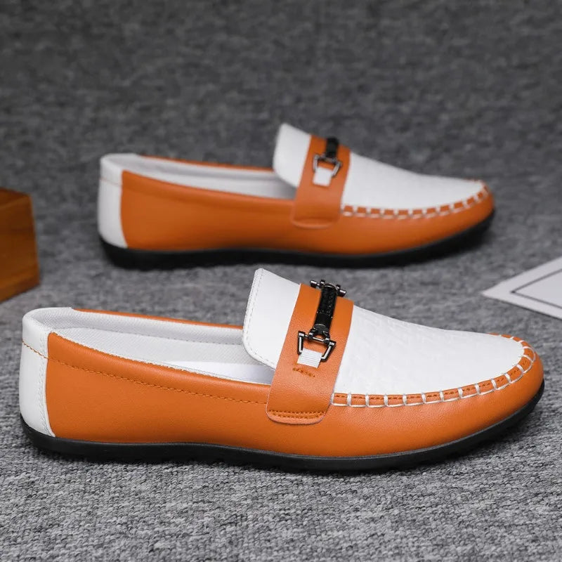 Herren Leder-Loafer – Klassische Runde Mokassins | Flache Slip-On Freizeitschuhe aus Weichem PU-Leder für Büro & Alltag Kaufschwan®