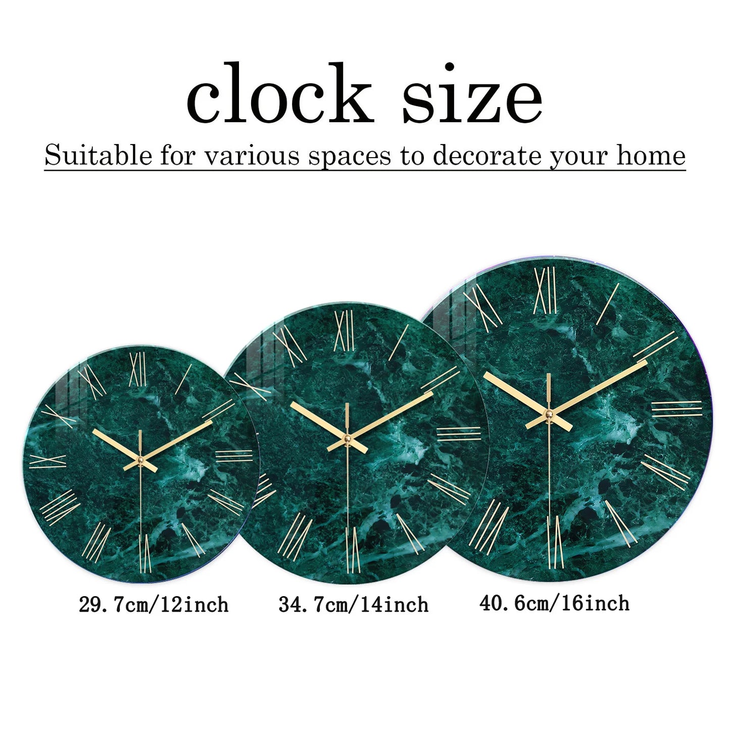 Dunkelgrüne Marmor Glas Wanduhr – Leise Quarz Deko Uhr Kaufschwan®