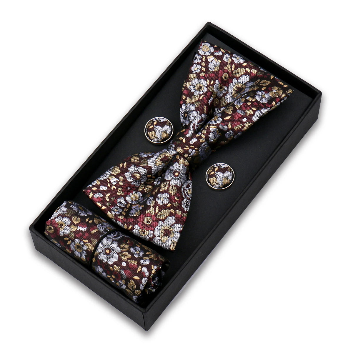 Herren Fliegen-Set – 3-teiliges Geschenkset mit Fliege, Einstecktuch & Manschettenknöpfen | Elegantes Rotes Accessoire für Business & Hochzeit