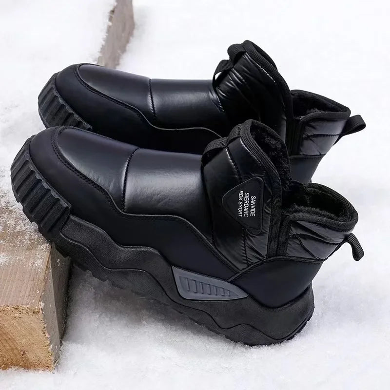 Gefütterte Herren Winterstiefel – Wasserdichte Hohe Schneestiefel mit Fellfutter | Rutschfeste Warme Baumwollschuhe für Outdoor & Alltag Kaufschwan®