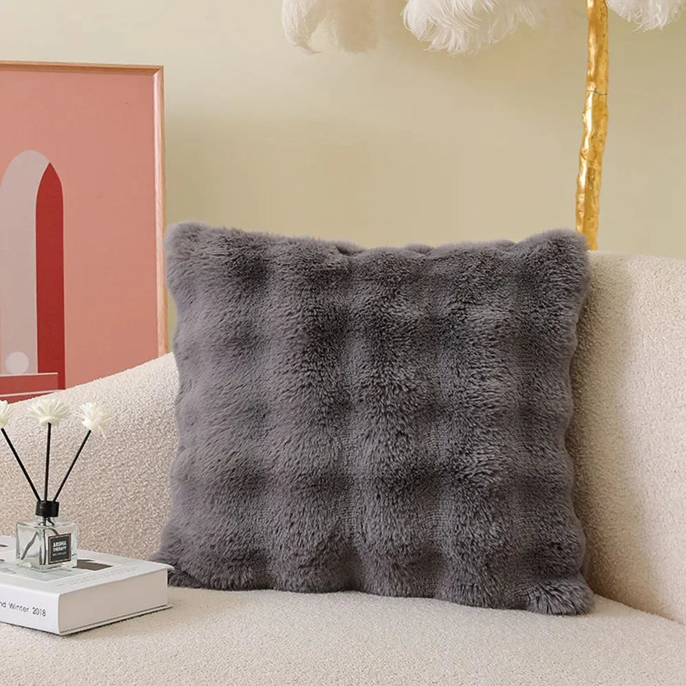 Weicher Fell-Kissenbezug | Gemütlicher Plüsch-Dekokissenbezug für Wohnzimmer, Sofa Dekor | Weiß & Grau Kaufschwan® Grau 45x45cm