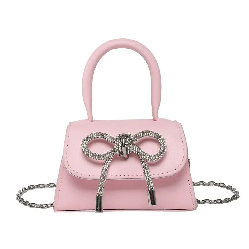 Bunte Schultertasche mit Schmetterlingsknoten – PU Leder Crossbody Ketten-Satchel & Handtasche für Damen