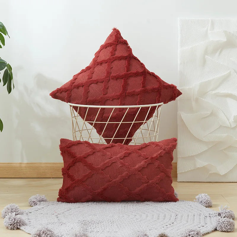 Weiche Plüsch-Wollkissenbezüge | Luxus Stil Kissenhüllen | Europäische Dekoration für Sofa & Schlafzimmer | Creme & Khaki Weihnachten Kaufschwan® Rot 30x50cm 1pcs cover