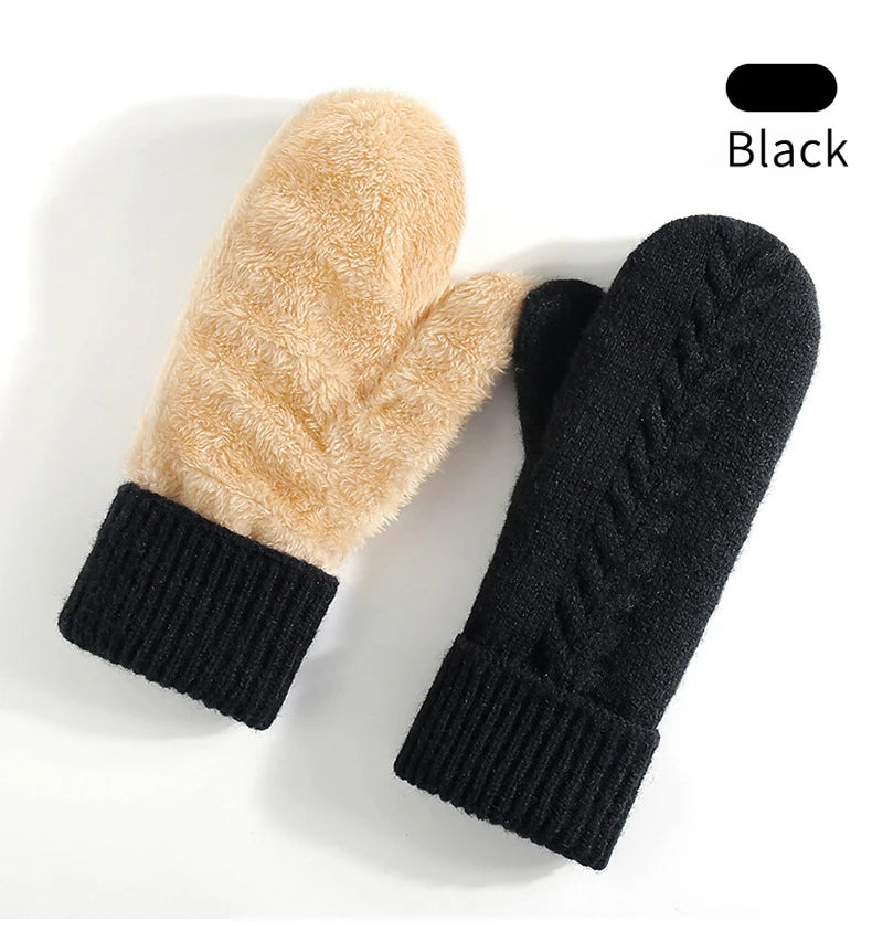 Strickhandschuhe Winter – Doppel-Layer Samt Gefüttert | Warme Verdickte Vollfinger Winterhandschuhe für Damen & Herren Kaufschwan® Schwarz Einheitsgröße