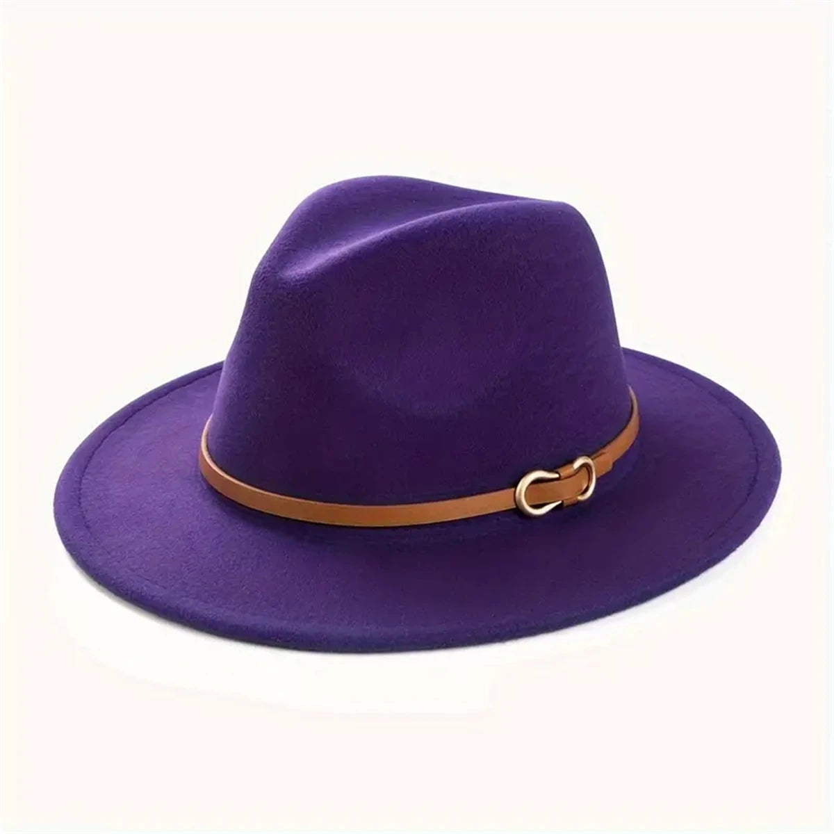 Unisex Ganzjahres Retro Flachkrempen-Hut – Schwarzer Jazzhut aus Filz mit Gürtel, Casual Fashion für Herren & Damen Kaufschwan® Lila 57cm
