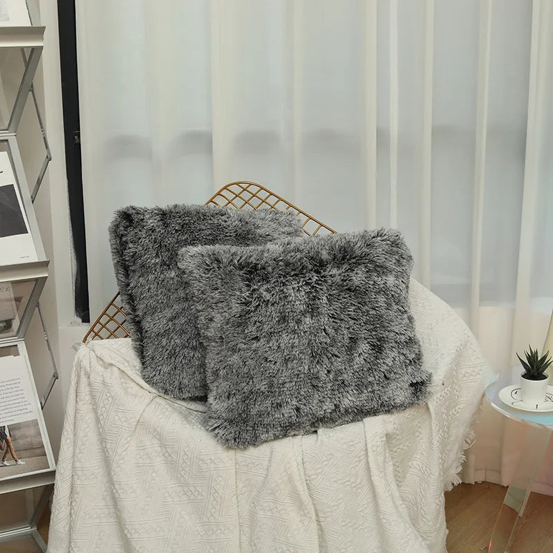 Luxuriöser Kunstfell Kissenbezug | Super Weich Flauschiger Bezug für Sofa, Bett, Stuhl & Wohnzimmer Dekor Kaufschwan® Schwarz 45x45cm