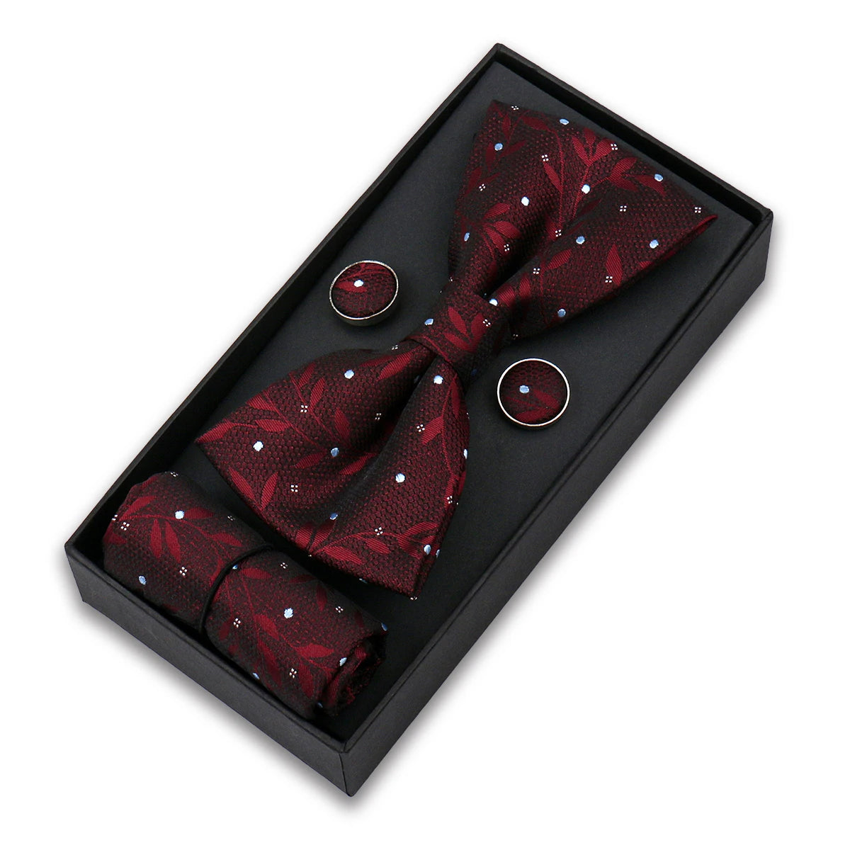 Herren Fliegen-Set – 3-teiliges Geschenkset mit Fliege, Einstecktuch & Manschettenknöpfen | Elegantes Rotes Accessoire für Business & Hochzeit
