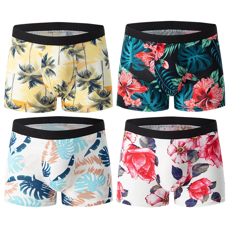 4er-Set Herren Boxershorts Blumenprint | Komfortabel, Atmungsaktiv & Stilvoll | Plus Size Teen & Erwachsene Unterwäsche Kaufschwan® 4er Set XS