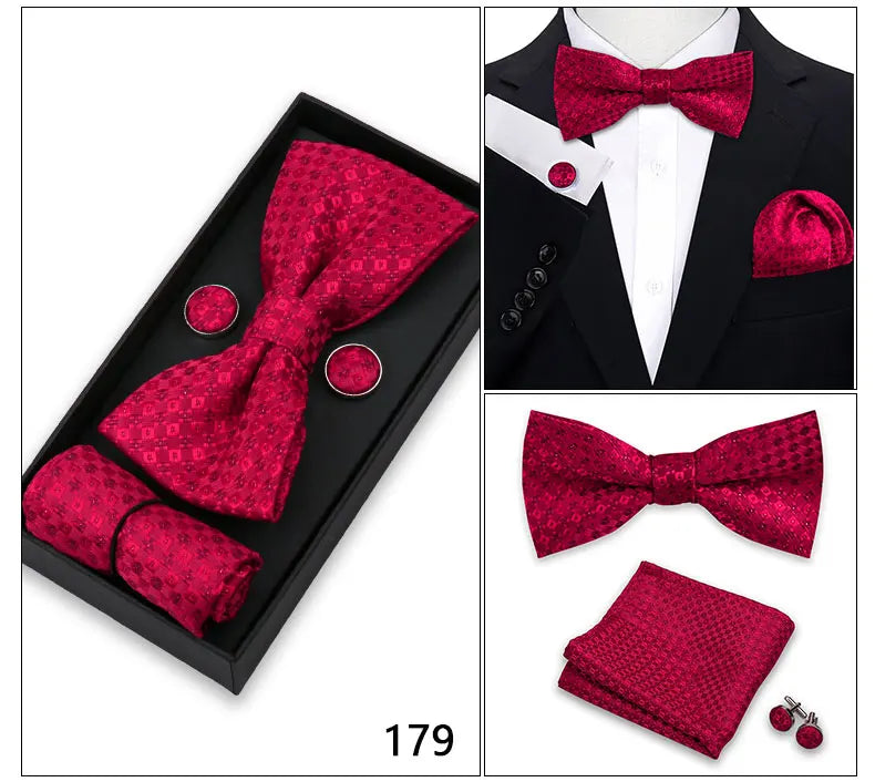 Herren Fliegen-Set – 3-teiliges Geschenkset mit Fliege, Einstecktuch & Manschettenknöpfen | Elegantes Rotes Accessoire für Business & Hochzeit Kaufschwan®