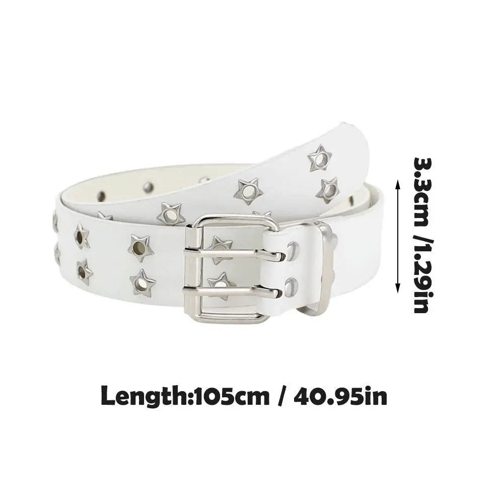 Nieten Gürtel – Hollow-Out Punk Gürtel mit Doppel Dornschließe | Hüftgürtel aus PU-Leder für Damen & Herren