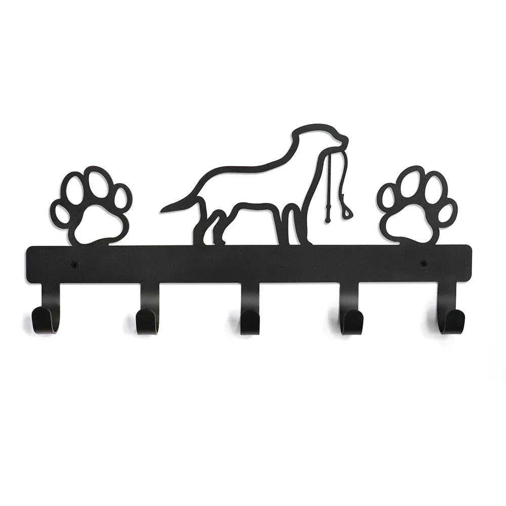 Metall Wandhaken mit Pfotenmotiv – Hundehalter mit 5 Haken | Wandorganizer aus Eisenkunst für Schlüssel, Leinen & Jacken