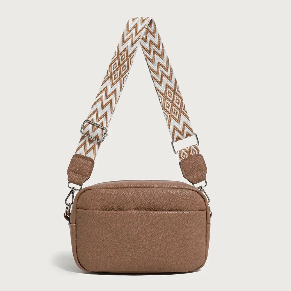 Modische Schultertasche mit Breitem Riemen – Damen Kleine Quadratische PU Leder Handtasche mit Reißverschluss & Handyfach Kaufschwan® Braun
