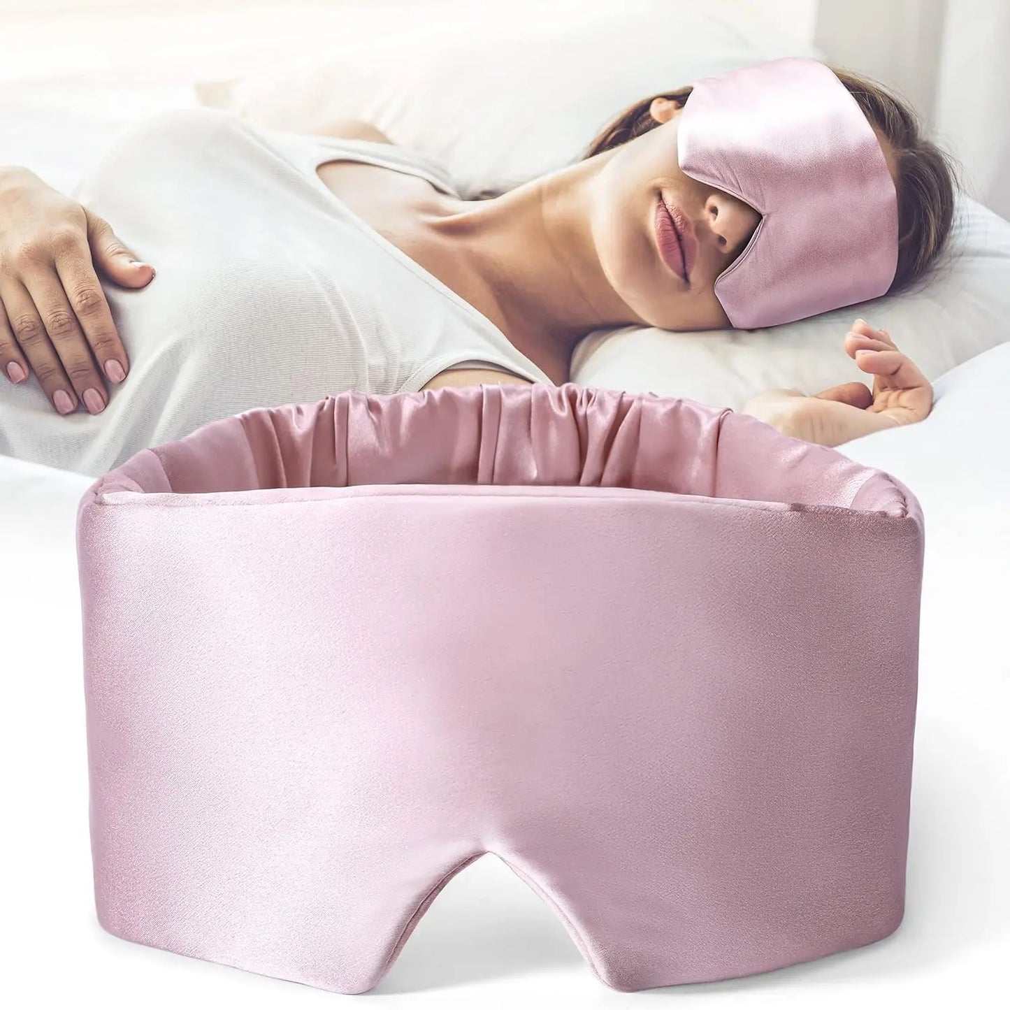 Seidenschlafmaske | Weiche Druckfreie Schlafmaske | 100 % Maulbeerseide Augenabdeckung | Anti-Falten & Verstellbarer Breiter Klettverschluss Kaufschwan® Rosa
