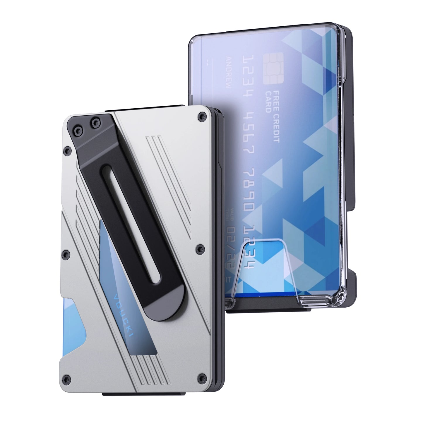 Herren Geldbörse – Schlanke Aluminium Metall Geldklammer Wallet mit Klarem ID-Fach | RFID Schutz Ultra-Dünne Taktische Brieftasche Kaufschwan® Silber