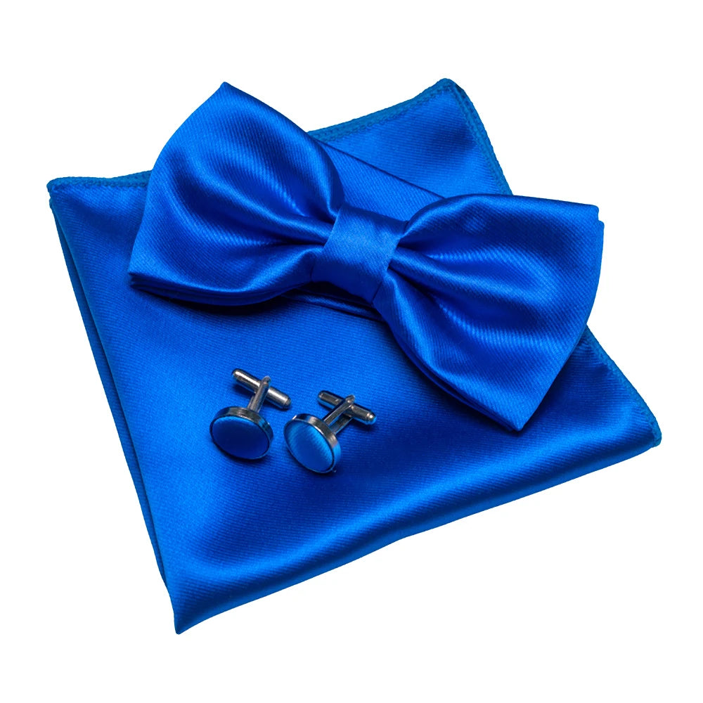 Herren Satin-Fliegen-Set – Elegante Fliege mit Manschettenknöpfen & Einstecktuch | Glänzendes Accessoire für Business & Hochzeit Kaufschwan® Königsblau